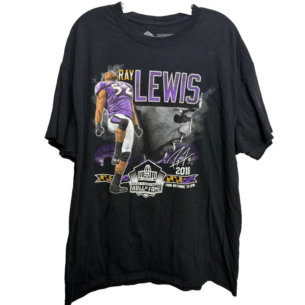 Ray Lewis Hall of Fame Shirt Men's Medium Black Short Sleeve Crew Neck #52